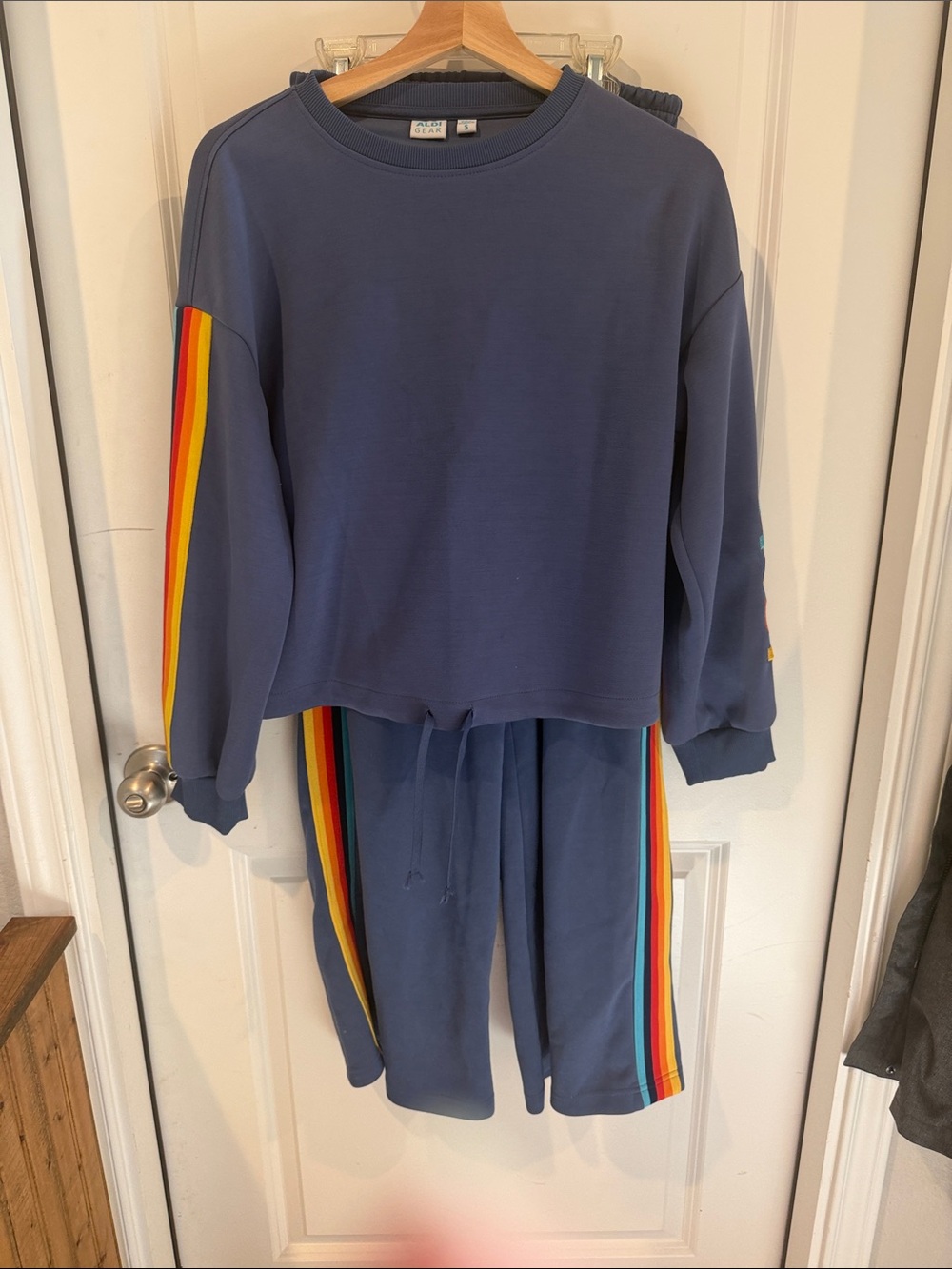 Unbranded Blue Women's Rainbow-Trim Sweatshirt & Jogger Set